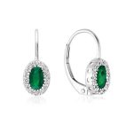 Boucles d’oreilles pendantes ovales à halo de diamants et pierres précieuses