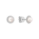 Clous d’oreilles mini en perles et diamants halo