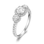 Bague Trois Pierres avec halos de diamants